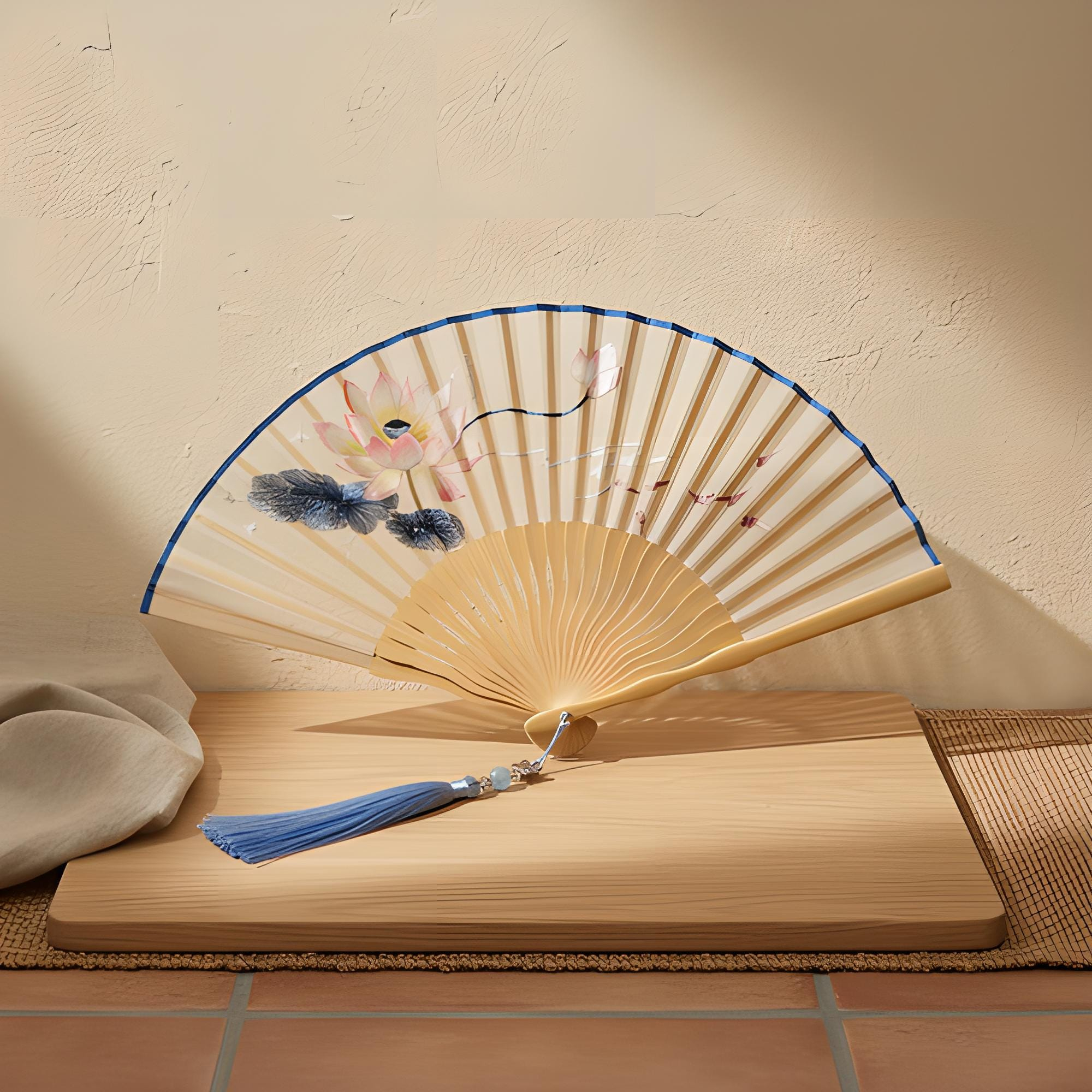 Lotus Feather Silk Folding Fan
