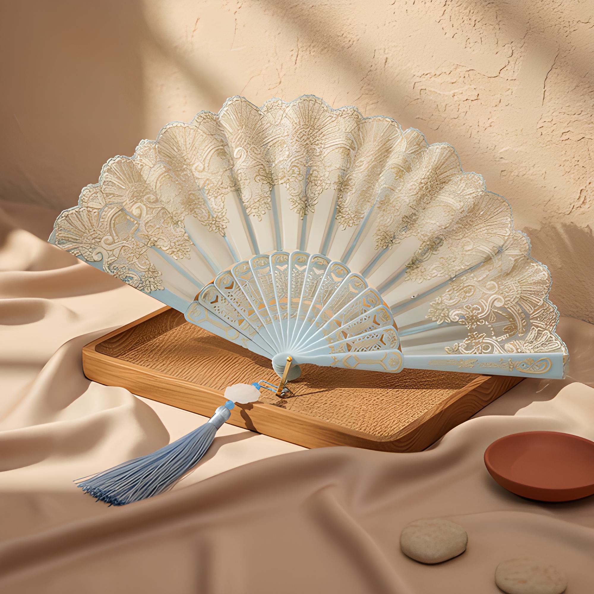 White Lace Silk Folding Fan