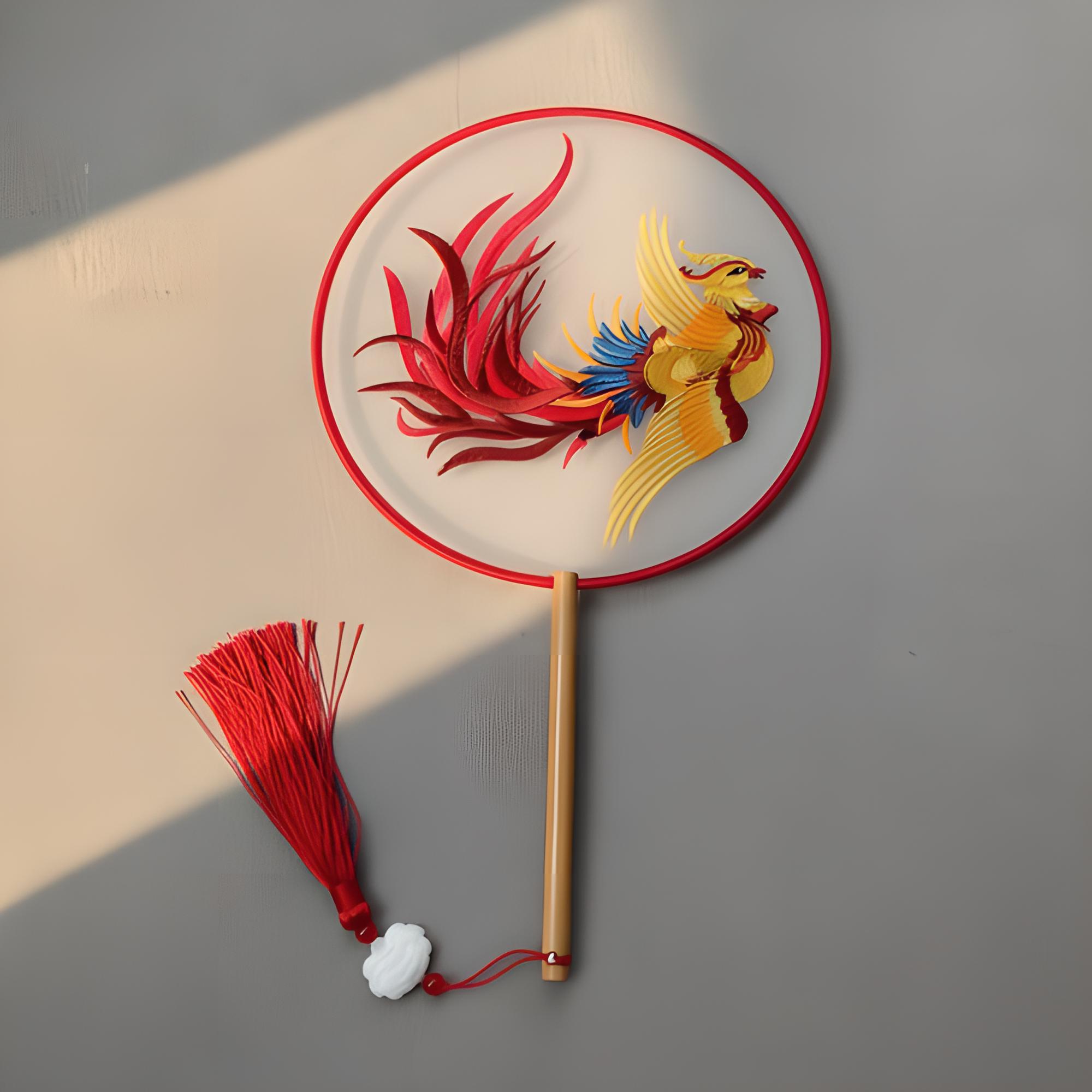 Phoenix Silk Round Hand Fan
